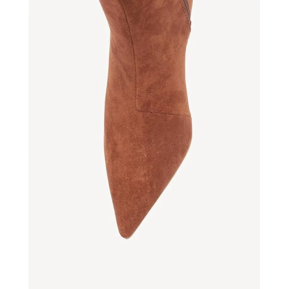 Brown Women's Slouchy Knee High Boots, Stiletto Heel, Pointed Toe, Pull-On